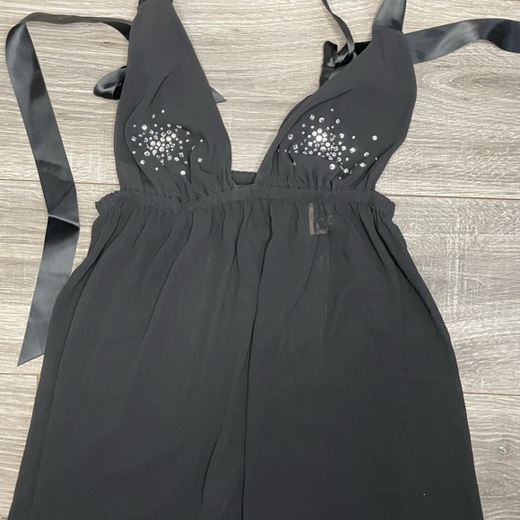 Victoria Secret Lingerie Long Gown Chemise Slip Medium Black Bling Studded New - Picture 3 of 4